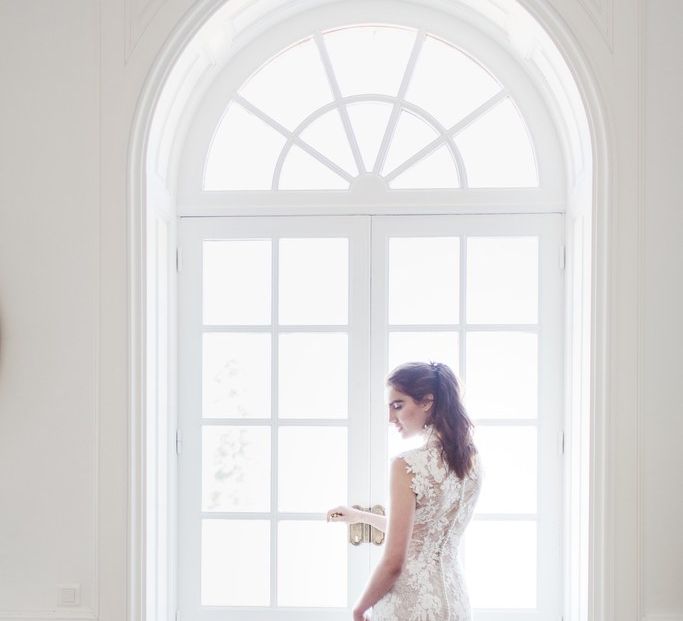 Pronovias Fitted Lace Wedding Dress | L'heure Opulente - Laid Back French Chic, Paired with Elegant British Twists by Simply Pergord Weddings at Le Jardin à La Française Chateau | Mathilde Dufraisse Photography