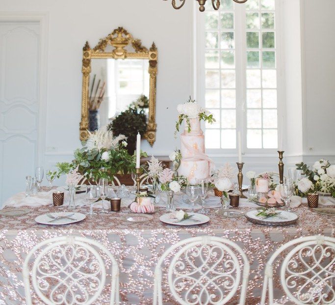 Blush Pink Dessert Table with Cakes by The Little Button Bakery | L'heure Opulente - Laid Back French Chic, Paired with Elegant British Twists by Simply Pergord Weddings at Le Jardin à La Française Chateau | Mathilde Dufraisse Photography