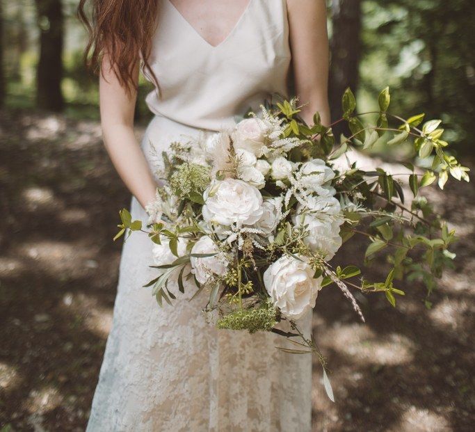 Oversized White &amp; Green Bouquet | Charlie Brear Bridal Gown | L'heure Opulente - Laid Back French Chic, Paired with Elegant British Twists by Simply Pergord Weddings at Le Jardin à La Française Chateau | Mathilde Dufraisse Photography