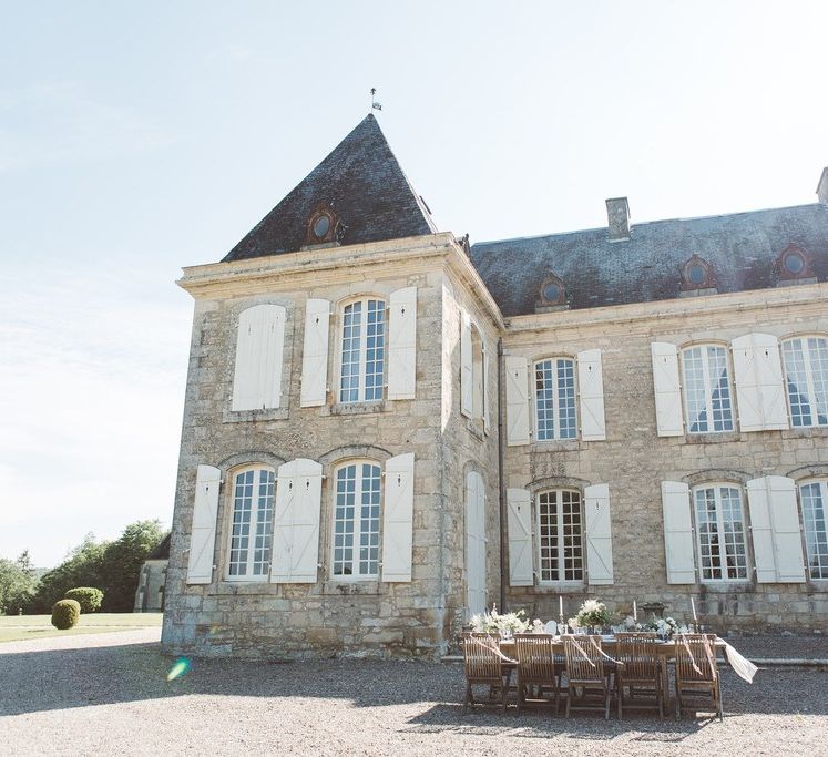 Outdoor Tablescape | L'heure Opulente - Laid Back French Chic, Paired with Elegant British Twists by Simply Pergord Weddings at Le Jardin à La Française Chateau | Mathilde Dufraisse Photography