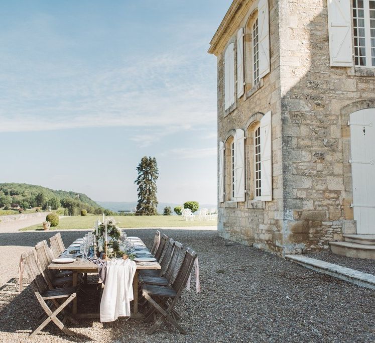 Outdoor Tablescape | L'heure Opulente - Laid Back French Chic, Paired with Elegant British Twists by Simply Pergord Weddings at Le Jardin à La Française Chateau | Mathilde Dufraisse Photography