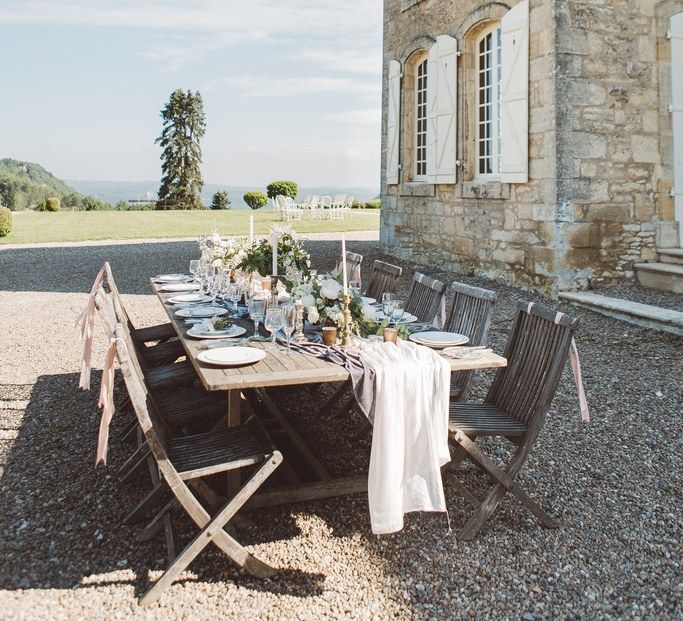 Outdoor Tablescape with Decor by The Wedding of My Dreams | L'heure Opulente - Laid Back French Chic, Paired with Elegant British Twists by Simply Pergord Weddings at Le Jardin à La Française Chateau | Mathilde Dufraisse Photography