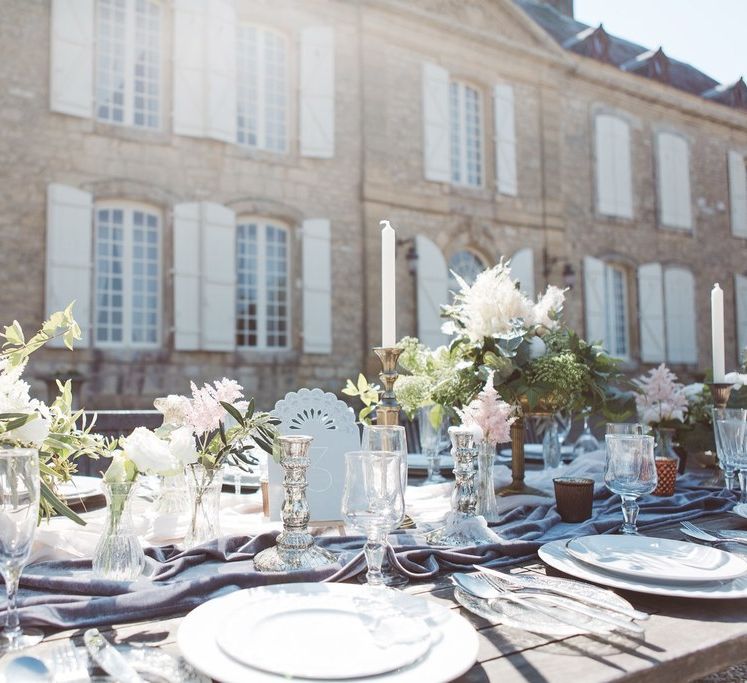 Wedding Reception Table Centrepieces by The Wedding of My Dreams | L'heure Opulente - Laid Back French Chic, Paired with Elegant British Twists by Simply Pergord Weddings at Le Jardin à La Française Chateau | Mathilde Dufraisse Photography