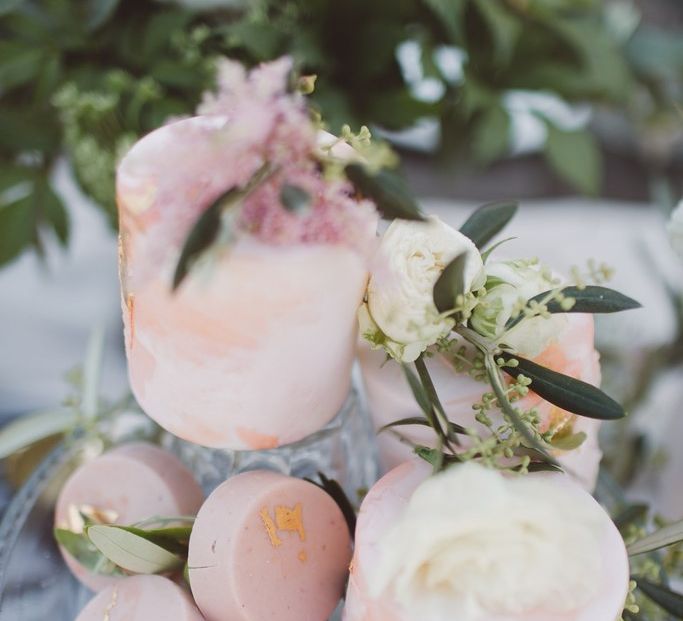 Blush Pink Dessert Table with Cakes &amp; Biscuits by The Little Button Bakery | L'heure Opulente - Laid Back French Chic, Paired with Elegant British Twists by Simply Pergord Weddings at Le Jardin à La Française Chateau | Mathilde Dufraisse Photography