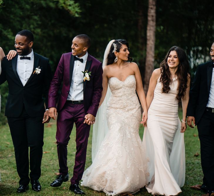 Bride In Mori Lee Dress And Groom In Purple Suit By Noose &amp; Monkey // Pampas Grass Altar For A Glamorous Thailand Destination Wedding Planned By The Wedding Bliss Thailand With Images From Liam Collard Photography