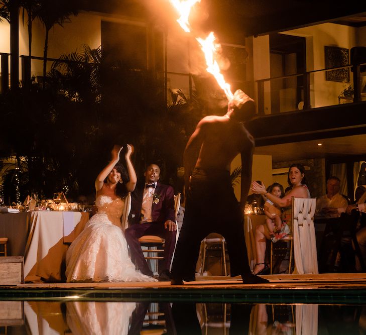 Fire Eater At Destination Wedding Thailand // Pampas Grass Altar For A Glamorous Thailand Destination Wedding Planned By The Wedding Bliss Thailand With Images From Liam Collard Photography