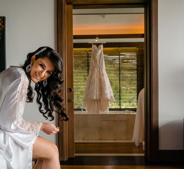 Bride Getting Ready // Pampas Grass Altar For A Glamorous Thailand Destination Wedding Planned By The Wedding Bliss Thailand With Images From Liam Collard Photography