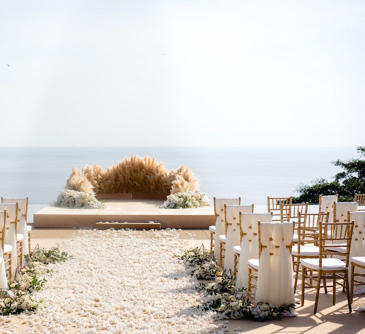 Pampas Grass Altar For A Glamorous Thailand Destination Wedding Planned By The Wedding Bliss Thailand With Images From Liam Collard Photography