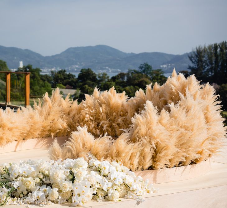 Pampas Grass Altar For A Glamorous Thailand Destination Wedding Planned By The Wedding Bliss Thailand With Images From Liam Collard Photography