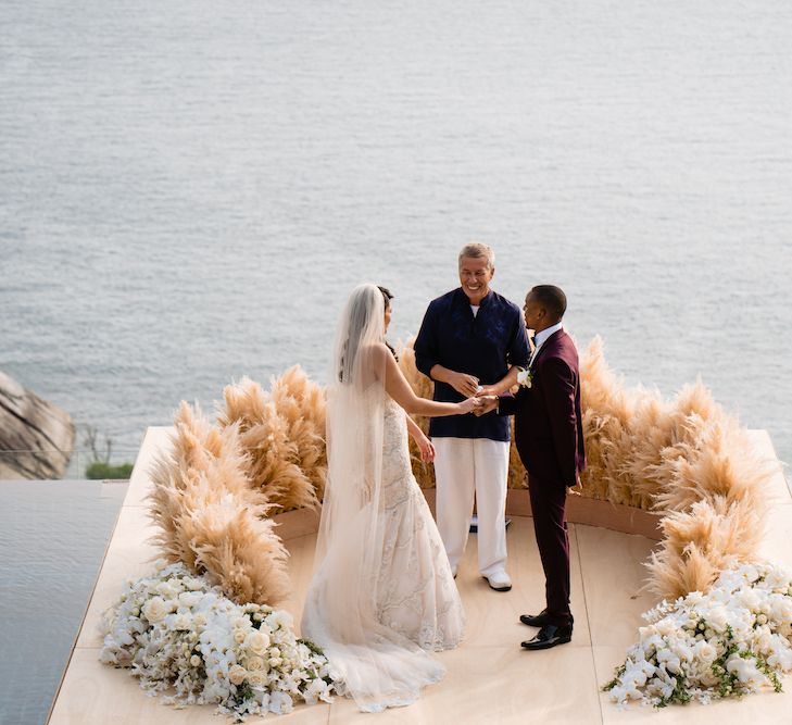 Pampas Grass Altar For A Glamorous Thailand Destination Wedding Planned By The Wedding Bliss Thailand With Images From Liam Collard Photography