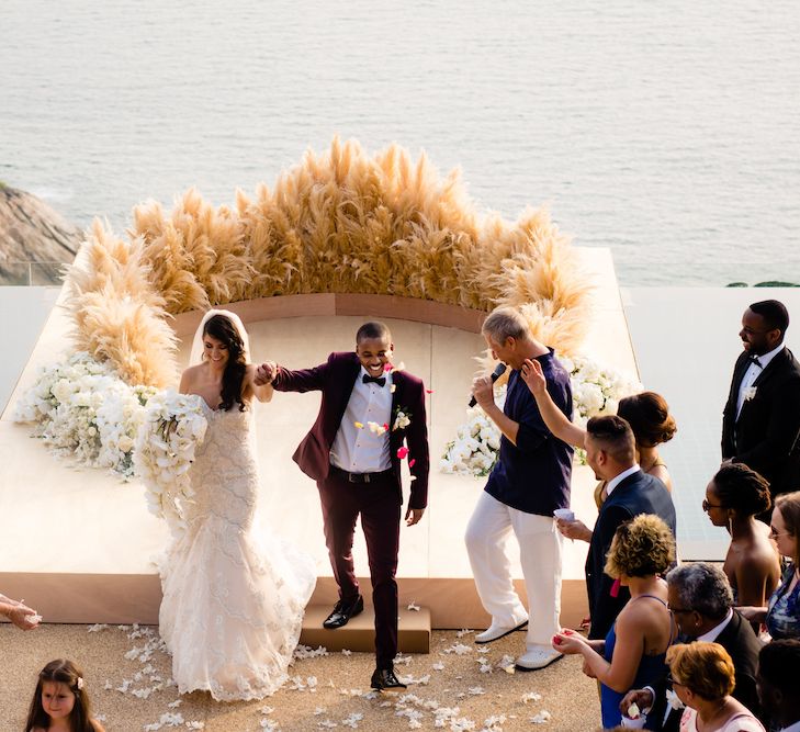 Pampas Grass Altar For A Glamorous Thailand Destination Wedding Planned By The Wedding Bliss Thailand With Images From Liam Collard Photography