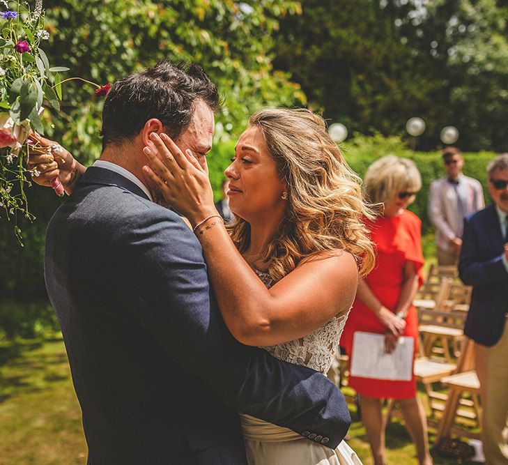 Wedding Ceremony | Bride in Separates | Groom in Navy Suit | Pennard House Outdoor Country Garden Wedding | Howell Jones Photography