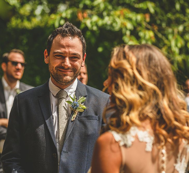 Wedding Ceremony | Bride in Separates | Groom in Navy Suit | Pennard House Outdoor Country Garden Wedding | Howell Jones Photography