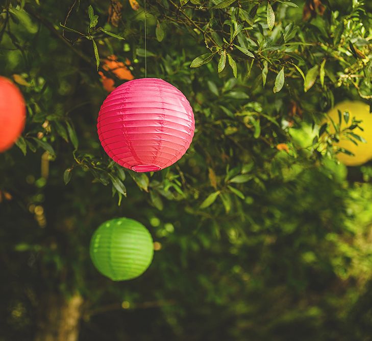 Coloured Lanterns Wedding Decor | Pennard House Outdoor Country Garden Wedding | Howell Jones Photography