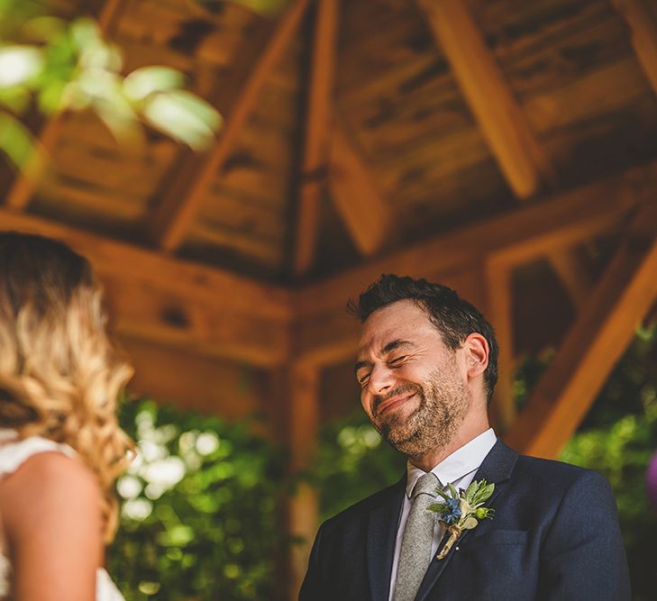 Wedding Ceremony | Bride in Separates | Groom in Navy Suit | Pennard House Outdoor Country Garden Wedding | Howell Jones Photography