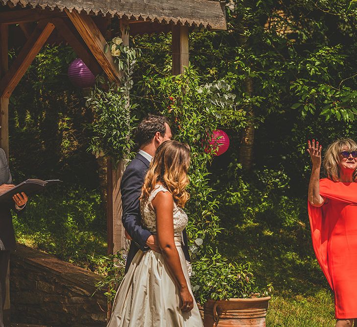 Wedding Ceremony | Bride in Separates | Groom in Navy Suit | Pennard House Outdoor Country Garden Wedding | Howell Jones Photography