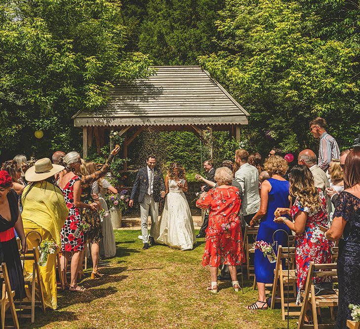 Wedding Ceremony | Bride in Separates | Groom in Navy Suit | Pennard House Outdoor Country Garden Wedding | Howell Jones Photography