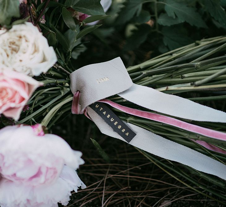 Blush Bouquet with Ribbons | Luxe Blush Pink Glasshouse Wedding at Cortal Gran, Spain Planned by La Puta Suegra  | Sara Lobla Photography