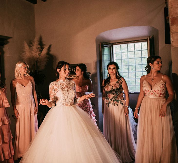 Bride in Rosa Clara Wedding Dress | Bridal Party in Different Blush Pink Dresses | Luxe Blush Pink Glasshouse Wedding at Cortal Gran, Spain Planned by La Puta Suegra  | Sara Lobla Photography