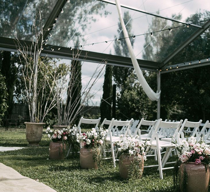 Glasshouse Ceremony | Aisle &amp; Altar Style | Luxe Blush Pink Glasshouse Wedding at Cortal Gran, Spain Planned by La Puta Suegra  | Sara Lobla Photography