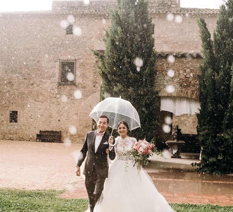 Bridal Entrance in Rosa Clara Wedding Dress | Luxe Blush Pink Glasshouse Wedding at Cortal Gran, Spain Planned by La Puta Suegra  | Sara Lobla Photography