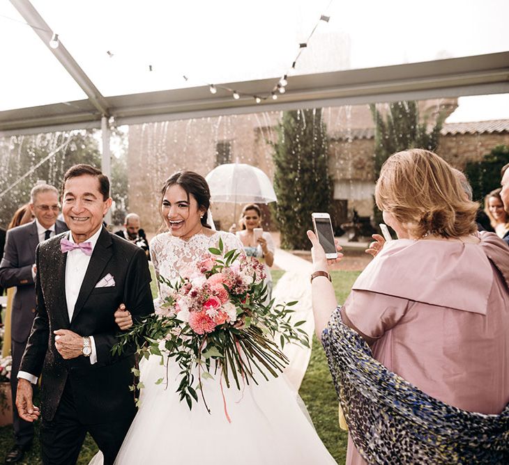 Wedding Ceremony | Bridal Entrance in Rosa Clara Gown | Luxe Blush Pink Glasshouse Wedding at Cortal Gran, Spain Planned by La Puta Suegra  | Sara Lobla Photography