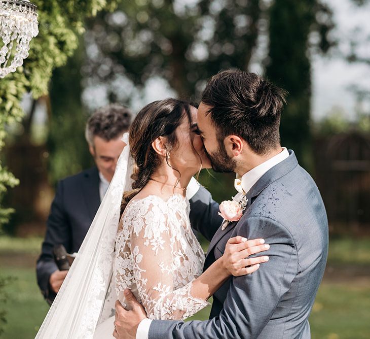 Wedding Ceremony | Bride in Rosa Clara Gown | Groom in Grey Suit | Luxe Blush Pink Glasshouse Wedding at Cortal Gran, Spain Planned by La Puta Suegra  | Sara Lobla Photography