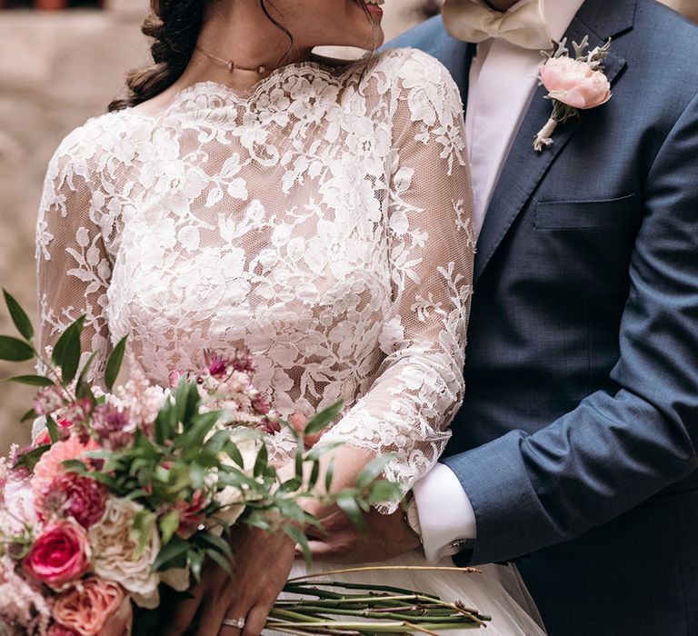 Bride in Rosa Clara Princess Gown | Groom in Grey  Suit &amp; Bow Tie | Luxe Blush Pink Glasshouse Wedding at Cortal Gran, Spain Planned by La Puta Suegra  | Sara Lobla Photography