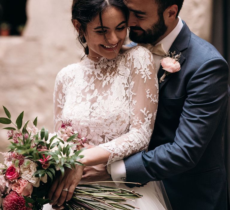 Bride in Rosa Clara Princess Gown | Groom in Grey  Suit &amp; Bow Tie | Luxe Blush Pink Glasshouse Wedding at Cortal Gran, Spain Planned by La Puta Suegra  | Sara Lobla Photography