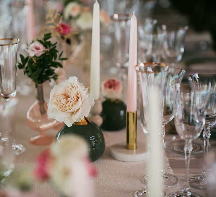 Elegant Table Decor | Flower Stems in Vases | Taper Candles | Luxe Blush Pink Glasshouse Wedding at Cortal Gran, Spain Planned by La Puta Suegra  | Sara Lobla Photography