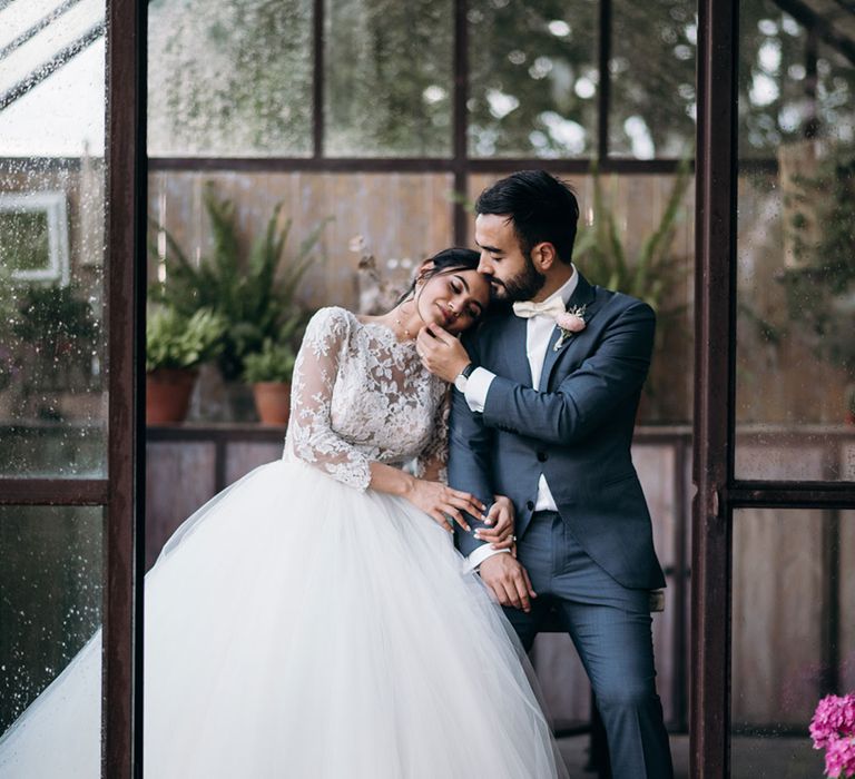 Bride in Rosa Clara Princess Gown | Groom in Grey  Suit &amp; Bow Tie | Luxe Blush Pink Glasshouse Wedding at Cortal Gran, Spain Planned by La Puta Suegra  | Sara Lobla Photography