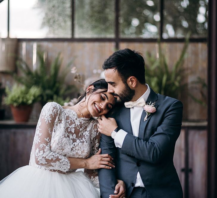 Bride in Rosa Clara Princess Gown | Groom in Grey  Suit &amp; Bow Tie | Luxe Blush Pink Glasshouse Wedding at Cortal Gran, Spain Planned by La Puta Suegra  | Sara Lobla Photography