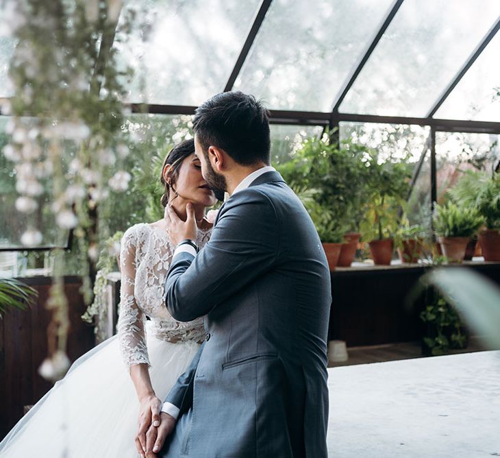 Bride in Rosa Clara Princess Gown | Groom in Grey  Suit &amp; Bow Tie | Luxe Blush Pink Glasshouse Wedding at Cortal Gran, Spain Planned by La Puta Suegra  | Sara Lobla Photography