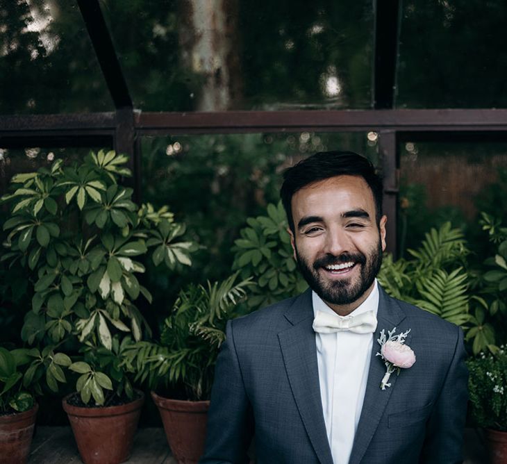 Groom in Grey  Suit &amp; Bow Tie | Luxe Blush Pink Glasshouse Wedding at Cortal Gran, Spain Planned by La Puta Suegra  | Sara Lobla Photography