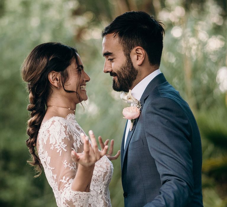 Bride in Rosa Clara Princess Gown | Groom in Grey  Suit &amp; Bow Tie | Luxe Blush Pink Glasshouse Wedding at Cortal Gran, Spain Planned by La Puta Suegra  | Sara Lobla Photography