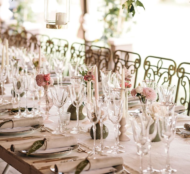 Foliage Hanging Installation over Reception Table | Luxe Blush Pink Glasshouse Wedding at Cortal Gran, Spain Planned by La Puta Suegra  | Sara Lobla Photography