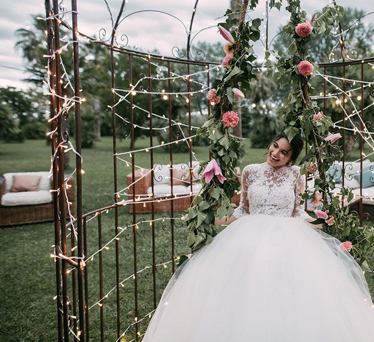 BRide in Rosa Clara Tulle &amp; Lace Wedding Dress | Wedding Decor | Luxe Blush Pink Glasshouse Wedding at Cortal Gran, Spain Planned by La Puta Suegra  | Sara Lobla Photography