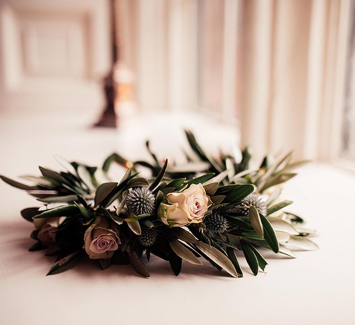 Flower crown with roses and foliage