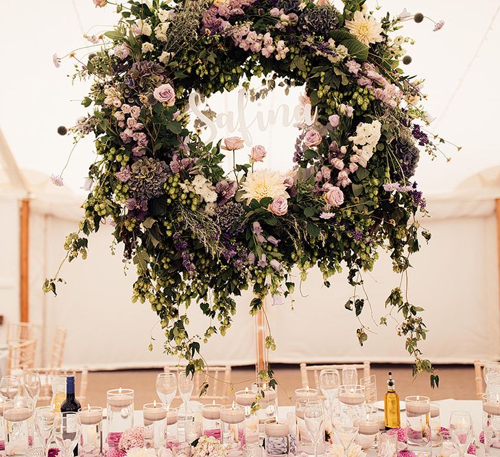 Hoop floral arrangements for table centrepieces