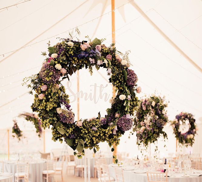 Tall hoop table centrepiece wedding flowers