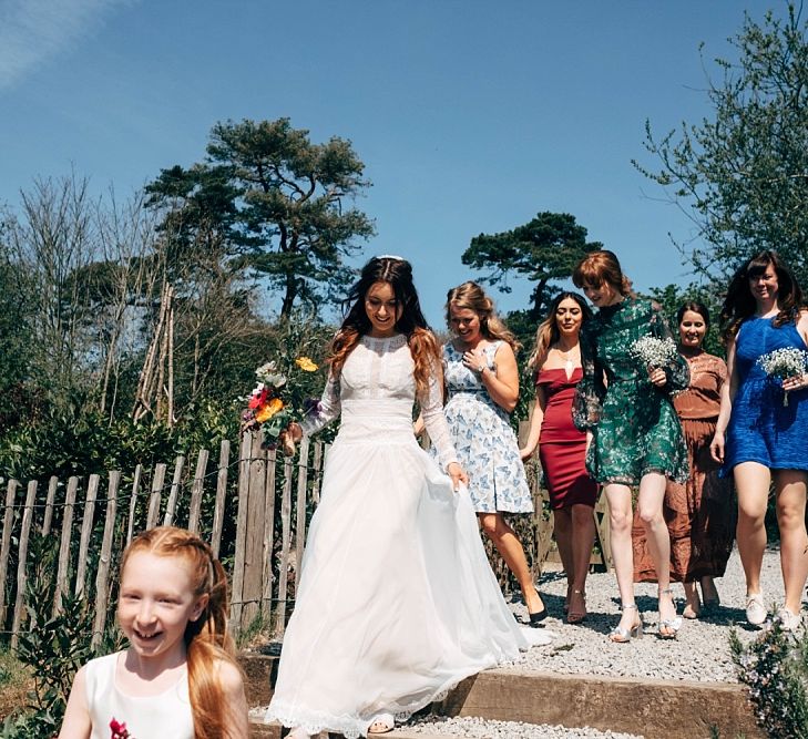 Nancarrow Farm Cornwall Wedding With Images From Dale Weeks &amp; Bride In Maggie Sottero With Wild Flower Bouquet &amp; Hand Knitted Flower Girl Outfit