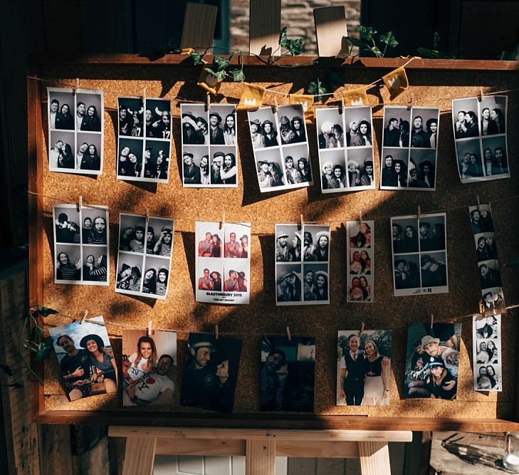 Family Polaroid Display For Wedding // Nancarrow Farm Cornwall Wedding With Images From Dale Weeks &amp; Bride In Maggie Sottero With Wild Flower Bouquet &amp; Hand Knitted Flower Girl Outfit