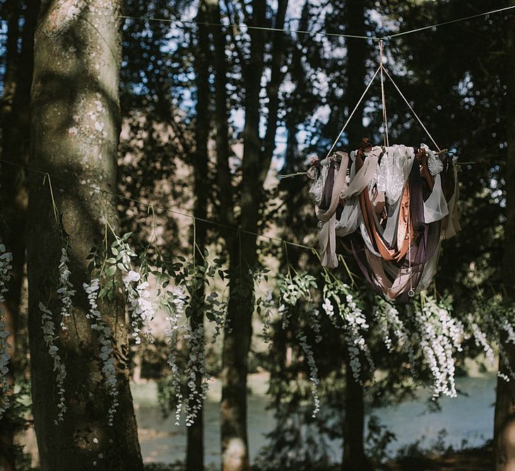 DIY Ribbon Chandelier | Wedding Decor | Autumnal Scottish Woodland Wedding at Fernie Castle | Maureen Du Preez Photography