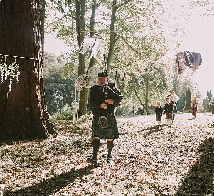 Bag Pipes | Autumnal Scottish Woodland Wedding at Fernie Castle | Maureen Du Preez Photography