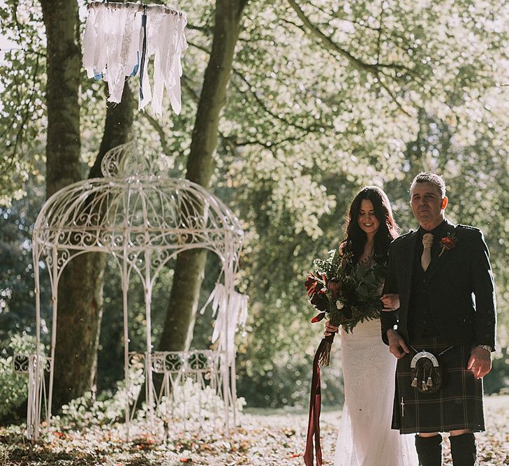 Bridal Entrance in Enzoani Bridal Gown | Autumnal Scottish Woodland Wedding at Fernie Castle | Maureen Du Preez Photography