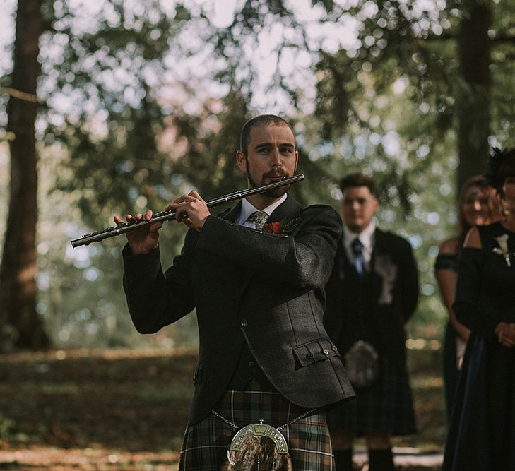 Wedding Ceremony | Flute Entrance | Autumnal Scottish Woodland Wedding at Fernie Castle | Maureen Du Preez Photography