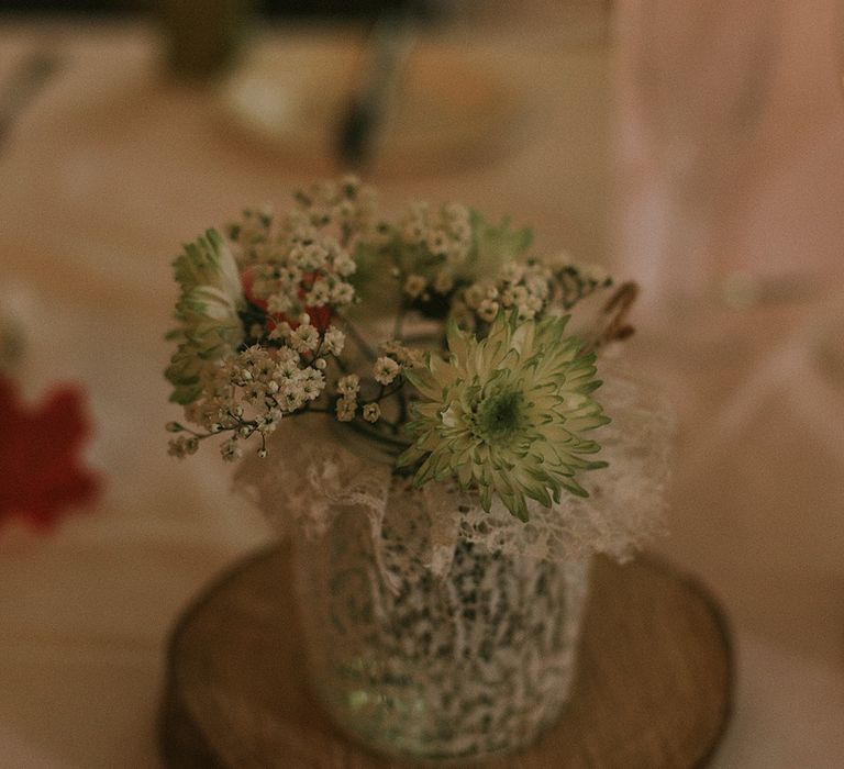 Flower Stems in Vases on Wood Slices | Wedding Decor | Autumnal Scottish Woodland Wedding at Fernie Castle | Maureen Du Preez Photography