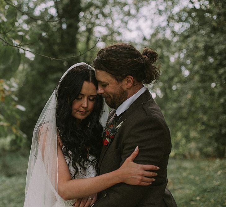 Bride in Enzoani Gown | Groom in Tartan Kilt | Autumnal Scottish Woodland Wedding at Fernie Castle | Maureen Du Preez Photography