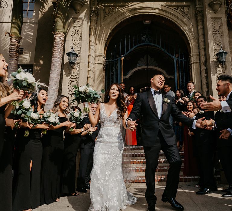 Confetti exit for bride and groom at LA wedding