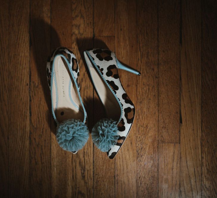 Blue Pom Pom Charlotte Olympia Wedding Shoes // James Frost Photography